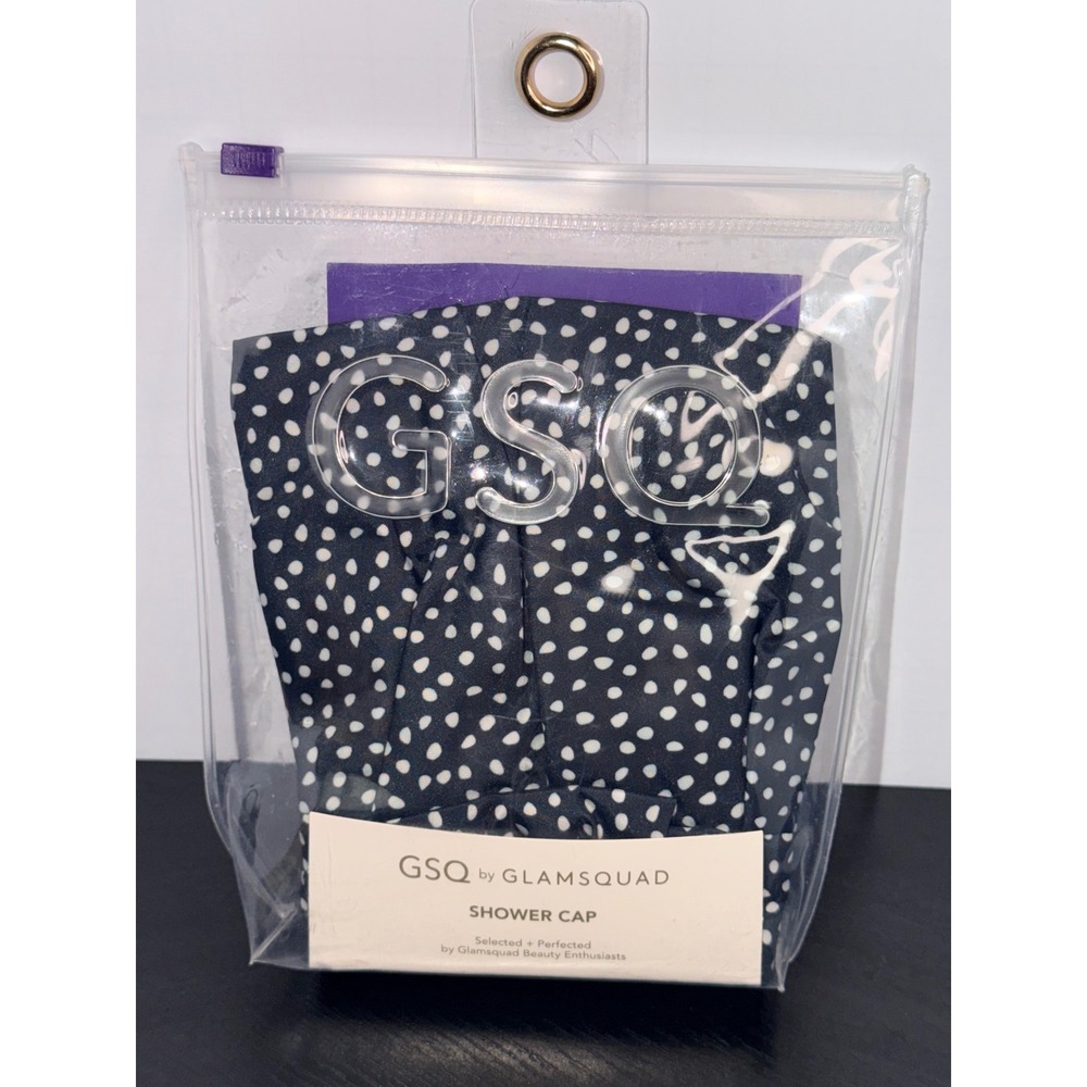 GSQ by Glamsquad Shower Cap Black White Polka Dot Reusable Waterproof NEW